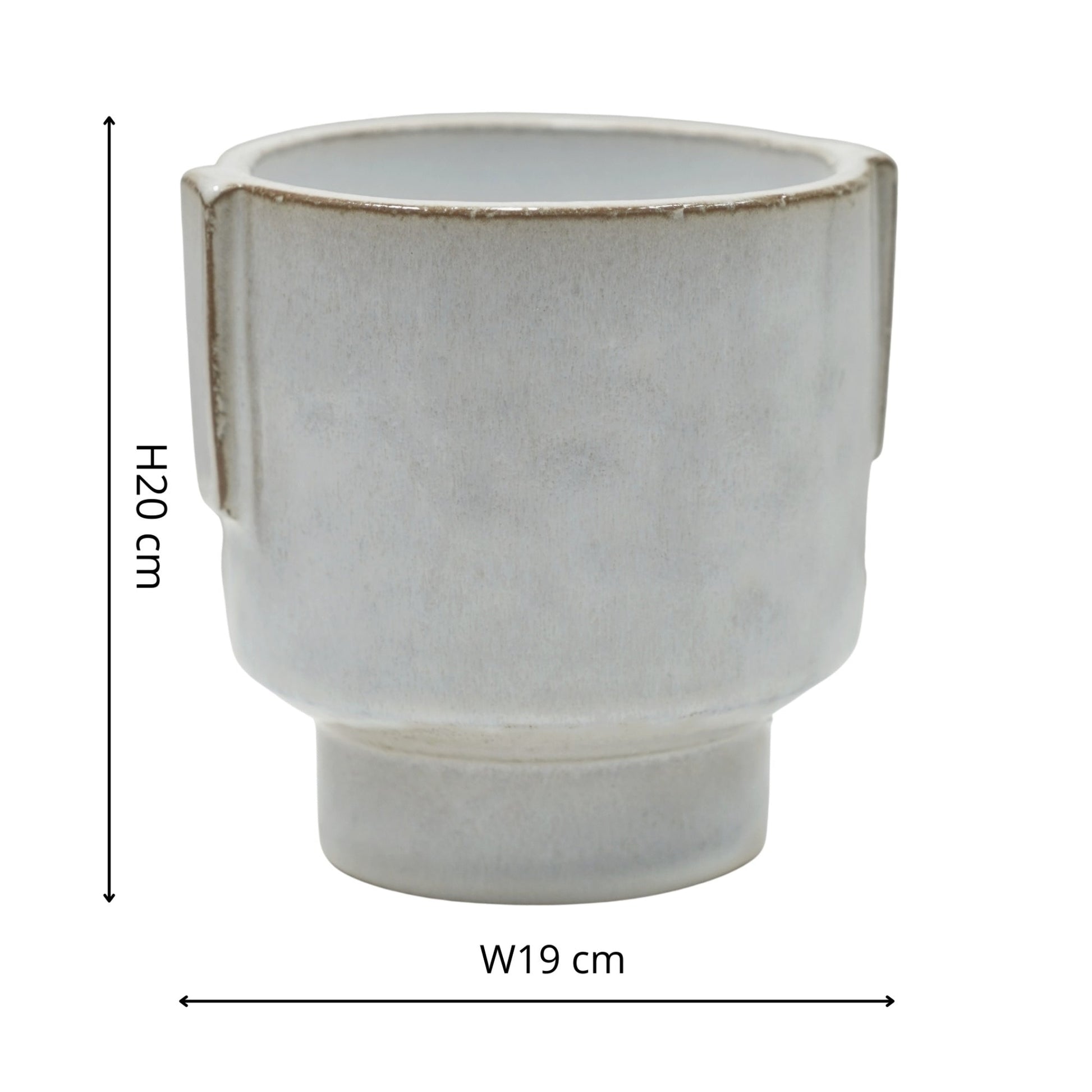 Aries Glazed handles planter White H20cm D19cm - Skandi London
