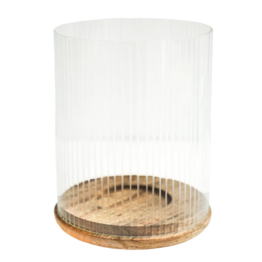 Faaborg Ribbed Glass Wooden Candle Holder Small - Small - Skandi London