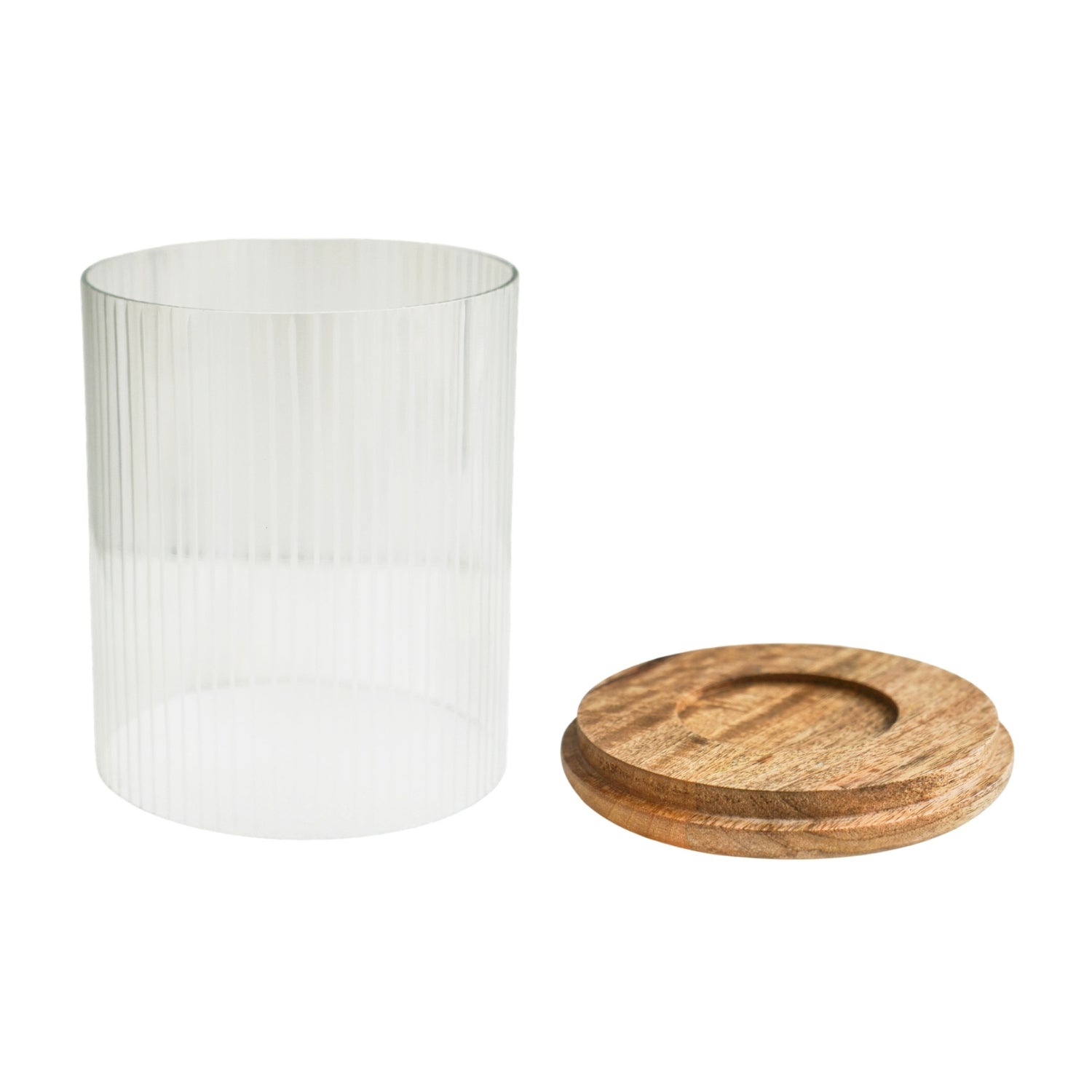 Faaborg Ribbed Glass Wooden Candle Holder Small - Small - Skandi London