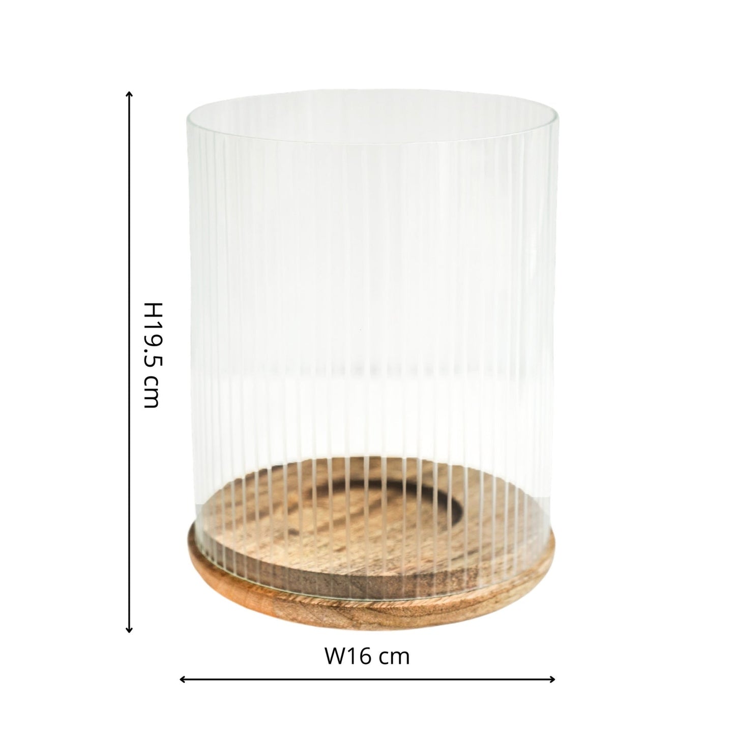 Faaborg Ribbed Glass Wooden Candle Holder Small - Small - Skandi London