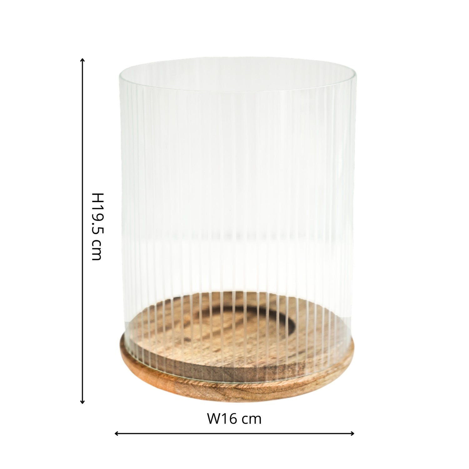 Faaborg Ribbed Glass Wooden Candle Holder Small - Small - Skandi London