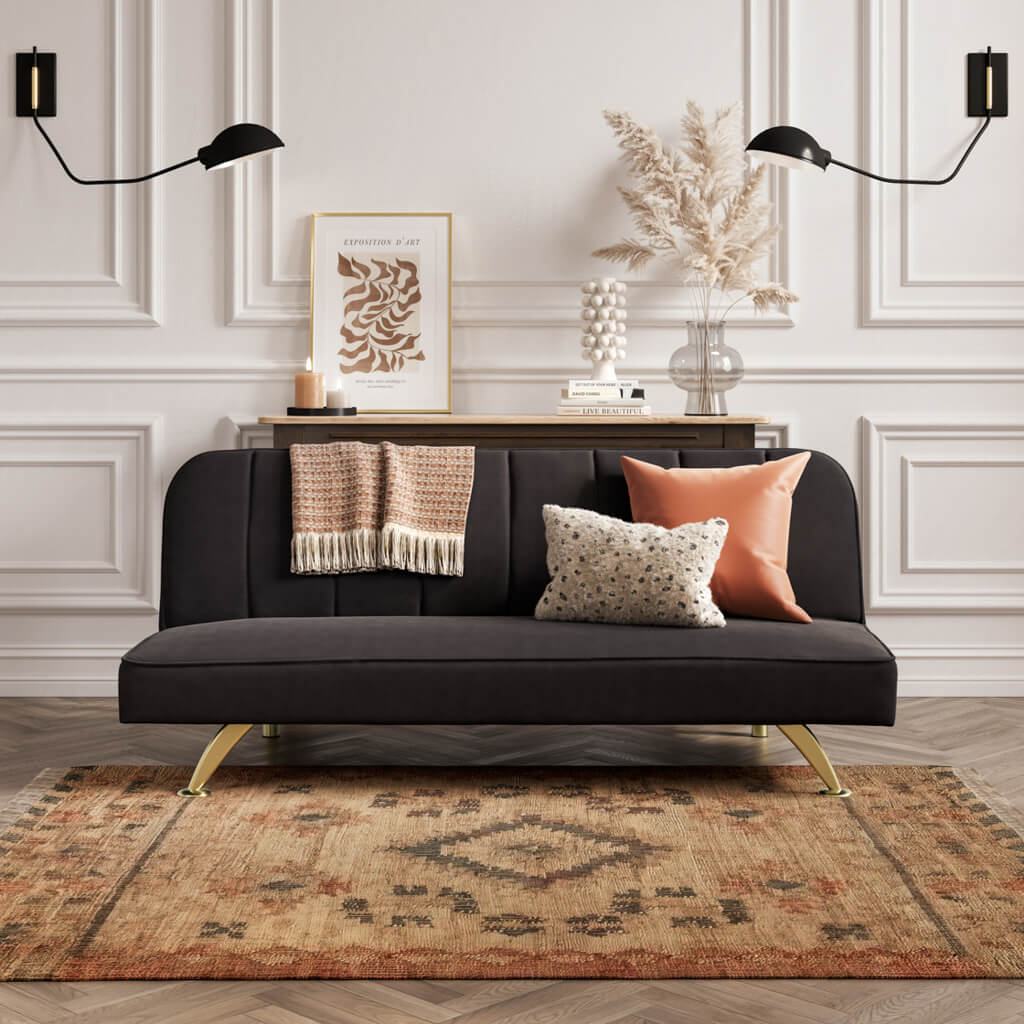 Soho Nordic Sofa Bed Black Velvet & Brushed Gold - Skandi London