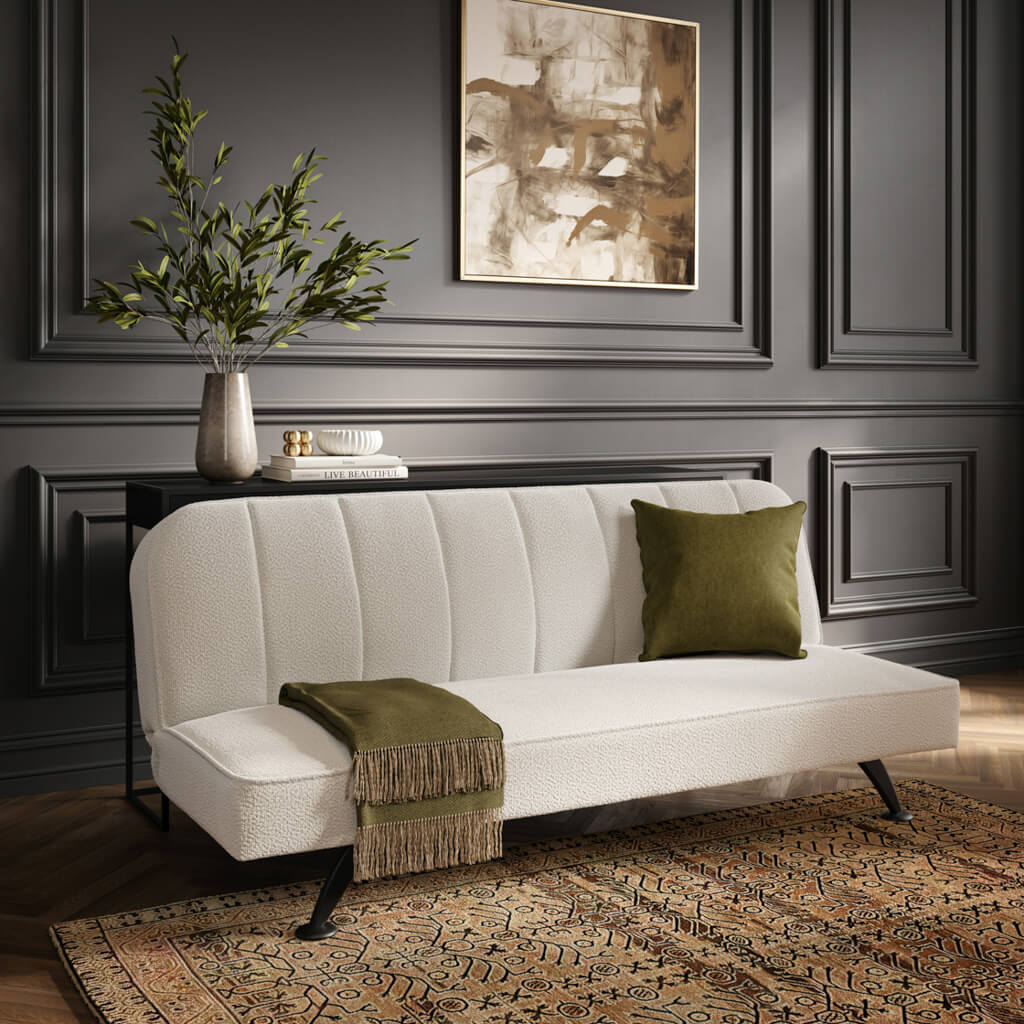 Soho Nordic Sofa Bed Ivory Boucle & Matte Black - Skandi London