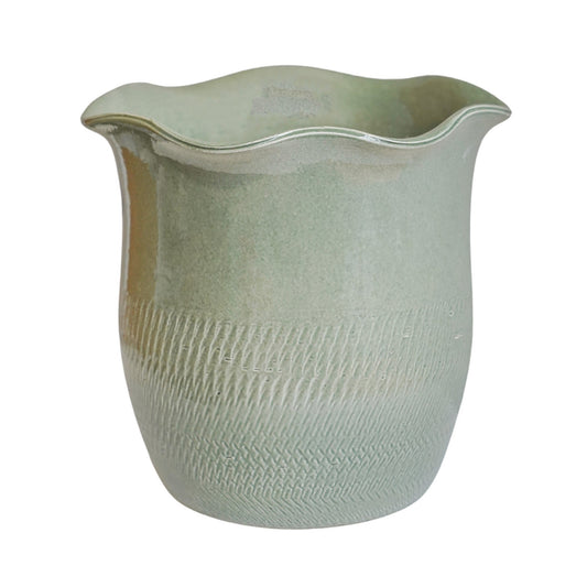 Camellia Sage Scalloped Edge Planter H25cm D26cm - Skandi London