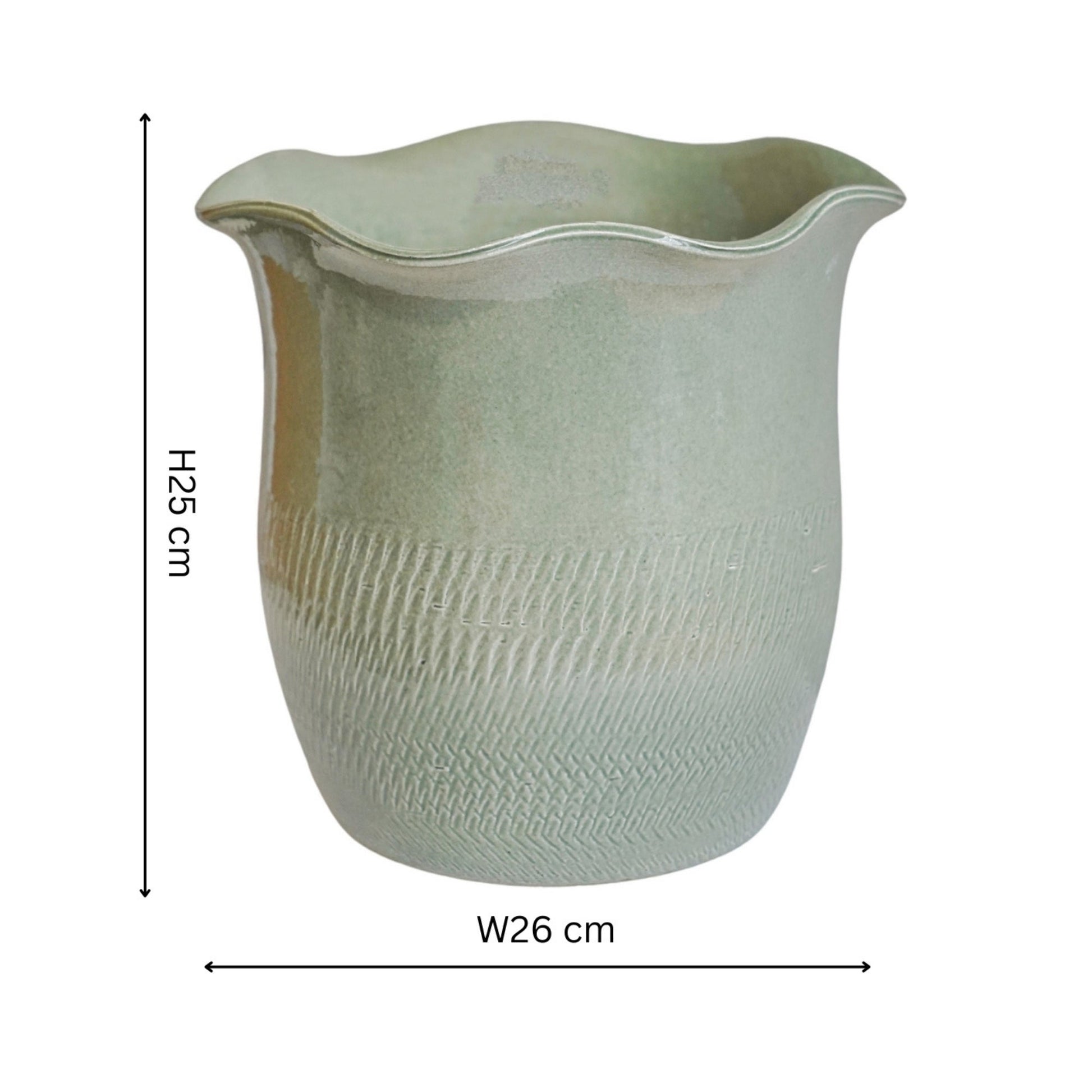 Camellia Sage Scalloped Edge Planter H25cm D26cm - Skandi London
