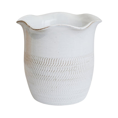 Camellia White Scalloped Edge Planter H25cm D26cm - Skandi London