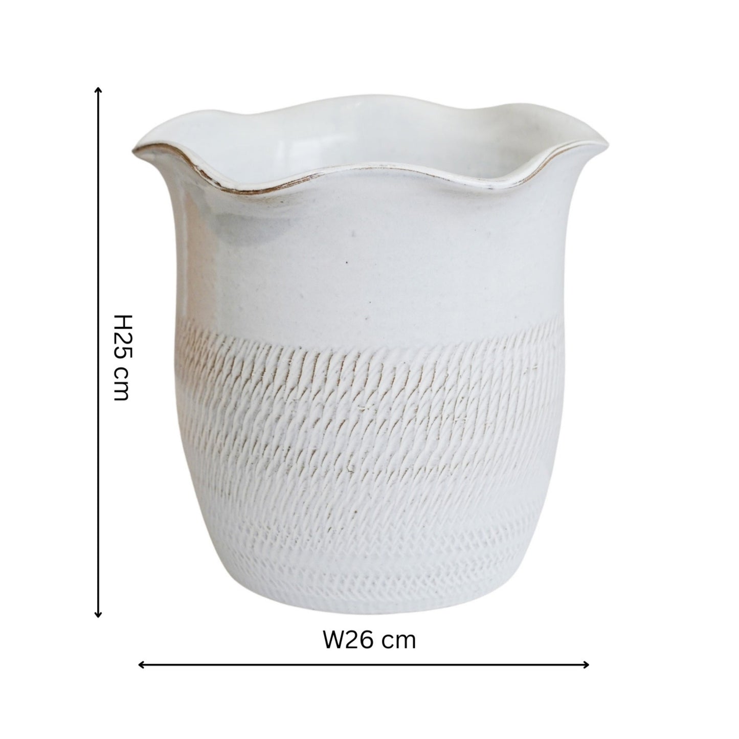 Camellia White Scalloped Edge Planter H25cm D26cm - Skandi London
