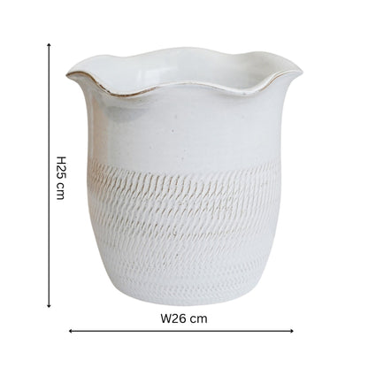 Camellia White Scalloped Edge Planter H25cm D26cm - Skandi London