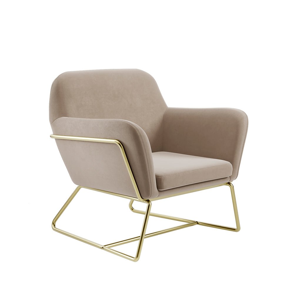 Soho Nordic Armchair Beige Velvet & Brushed Gold - Skandi London