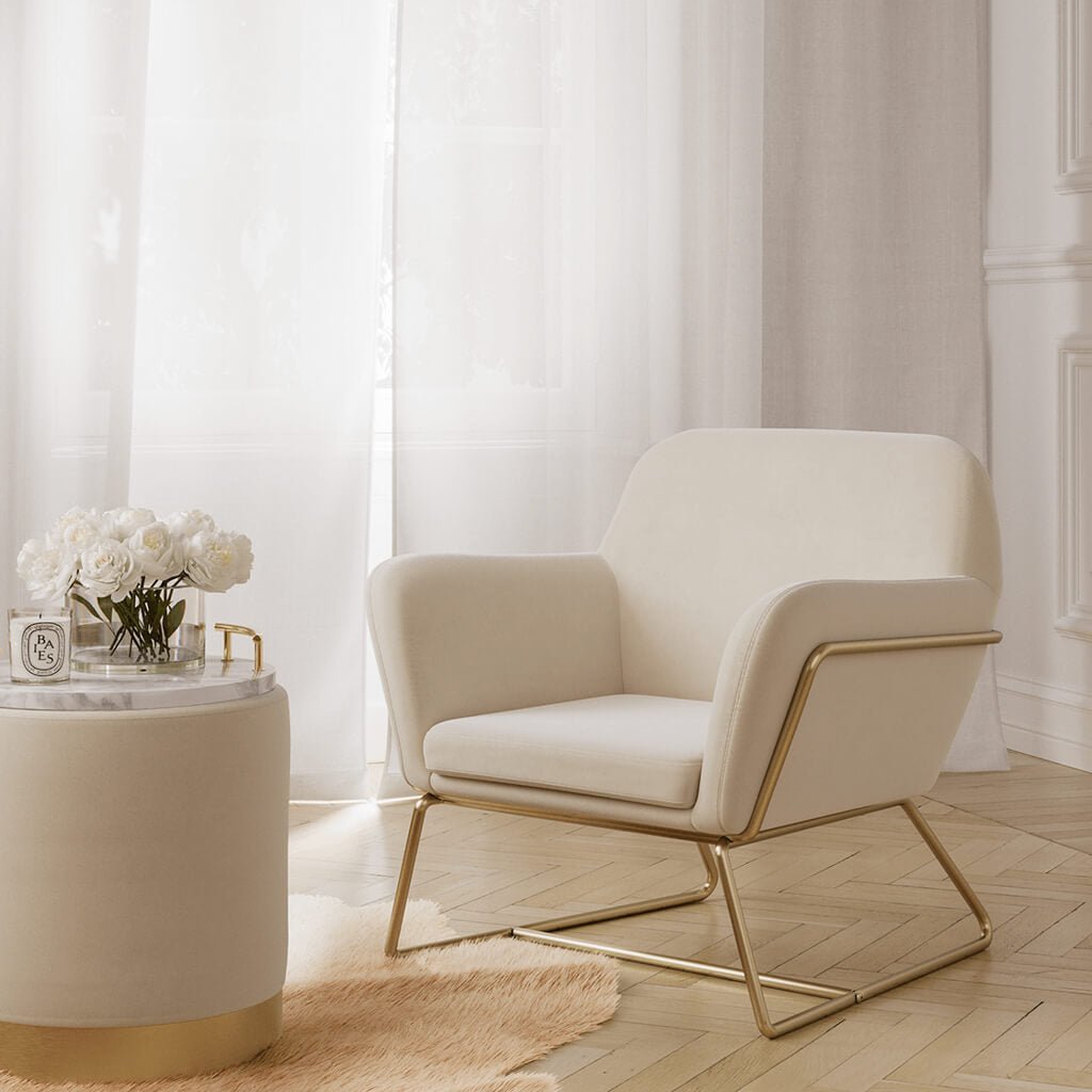 Soho Nordic Armchair Cream Velvet & Brushed Gold - Skandi London
