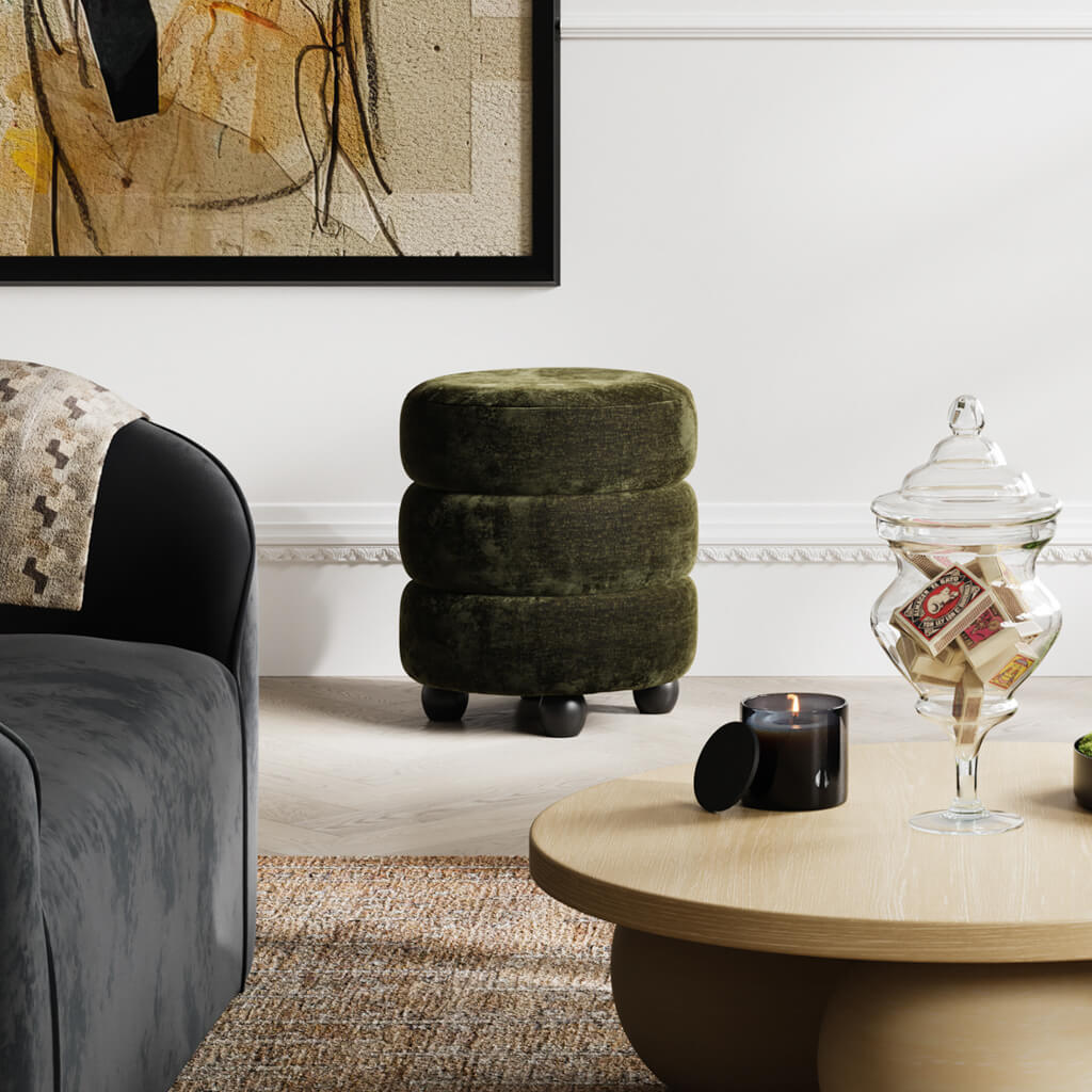 Nova Olive & Black Pouffe - Skandi London