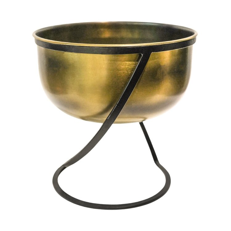Indoor Kensington Brass Metal Round Planter on Stand H30Cm W28Cm - Skandi London