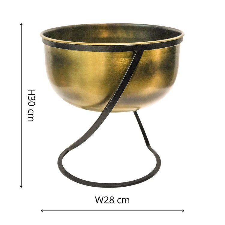 Indoor Kensington Brass Metal Round Planter on Stand H30Cm W28Cm - Skandi London