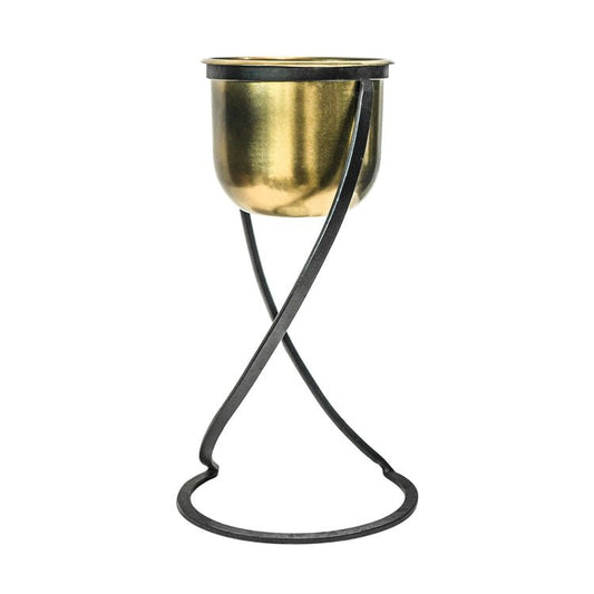 Indoor Kensington Brass Metal Round Planter on Stand H42Cm W14Cm - Skandi London