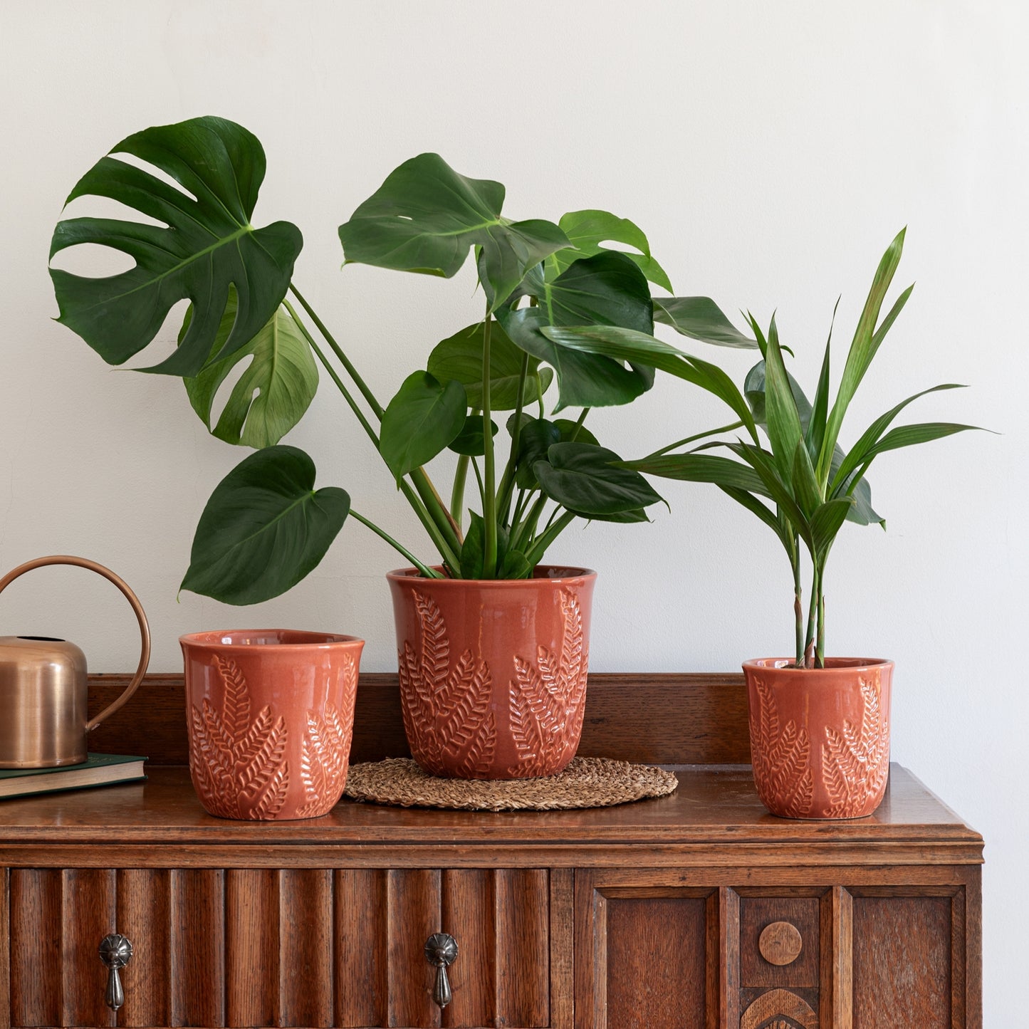Skandi London Embossed Botanical Leaf Planter in Rust - Medium - Skandi London