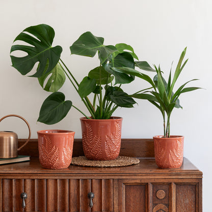 Skandi London Embossed Botanical Leaf Planter in Rust - Medium - Skandi London