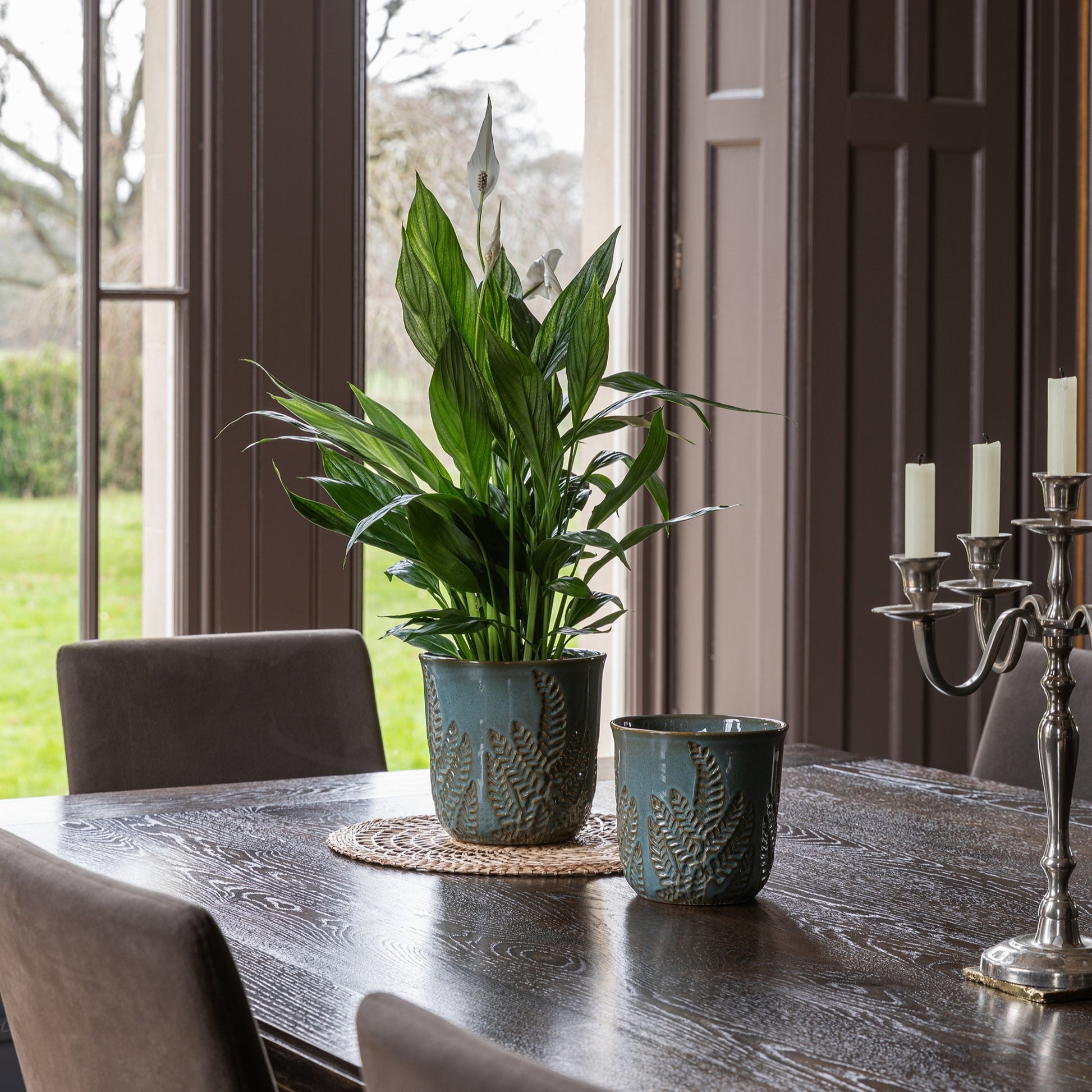 Skandi London Embossed Fern Teal Planter - Medium - Skandi London