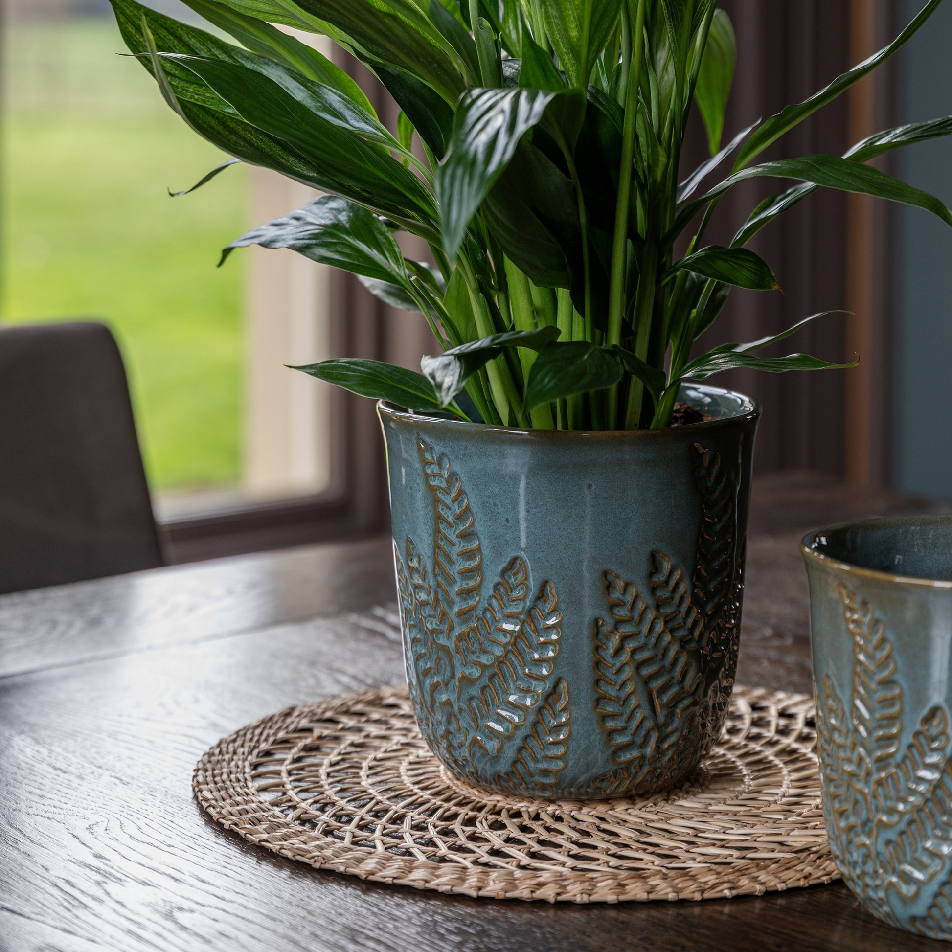 Skandi London Embossed Fern Teal Planter - Medium - Skandi London