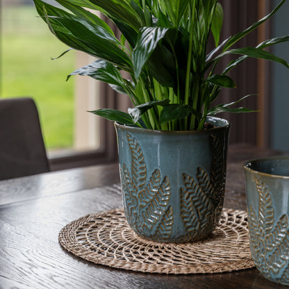Skandi London Embossed Fern Teal Planter - Medium - Skandi London