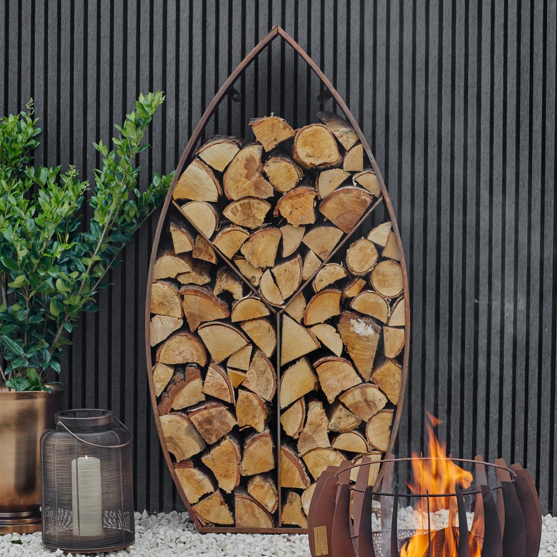 Syrin Arch Sculptural Log Storage Natural Rust - Skandi London