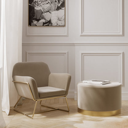 Soho Nordic Pouffe Beige Velvet & Brushed Gold Large - Skandi London