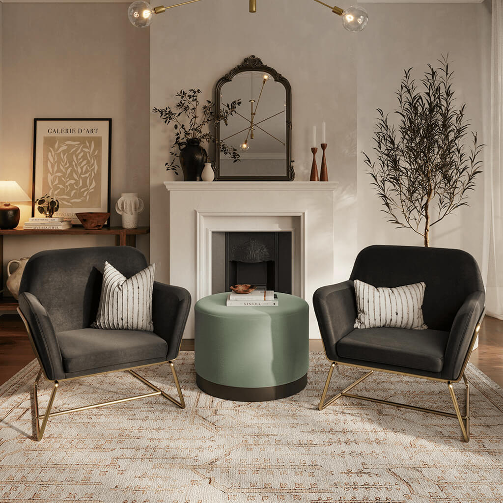 Soho Nordic Pouffe Sage Velvet & Matte Black Large - Skandi London