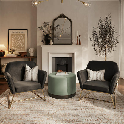 Soho Nordic Pouffe Sage Velvet & Matte Black Large - Skandi London