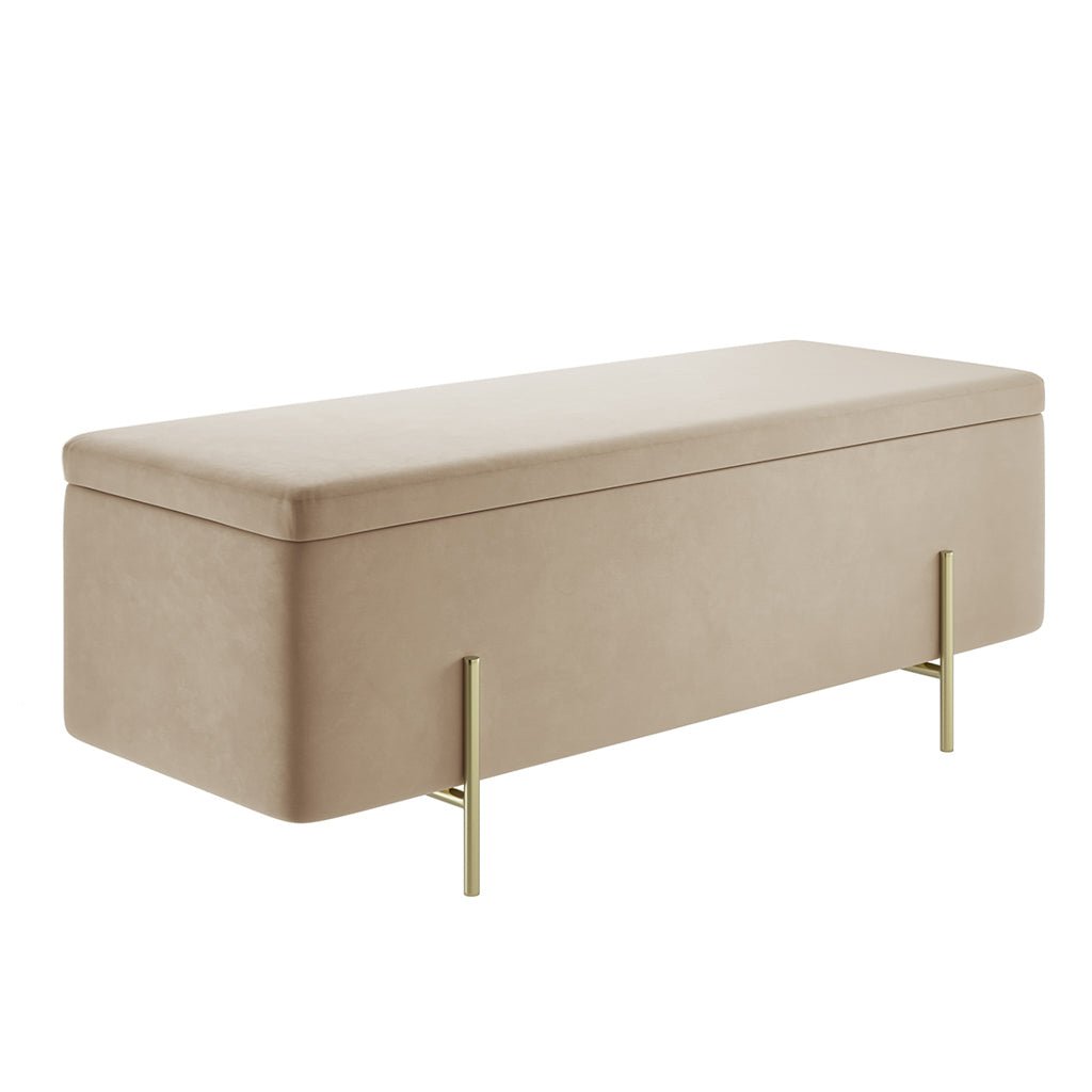Soho Nordic Storage Ottoman Beige Velet & Brushed Gold - Skandi London
