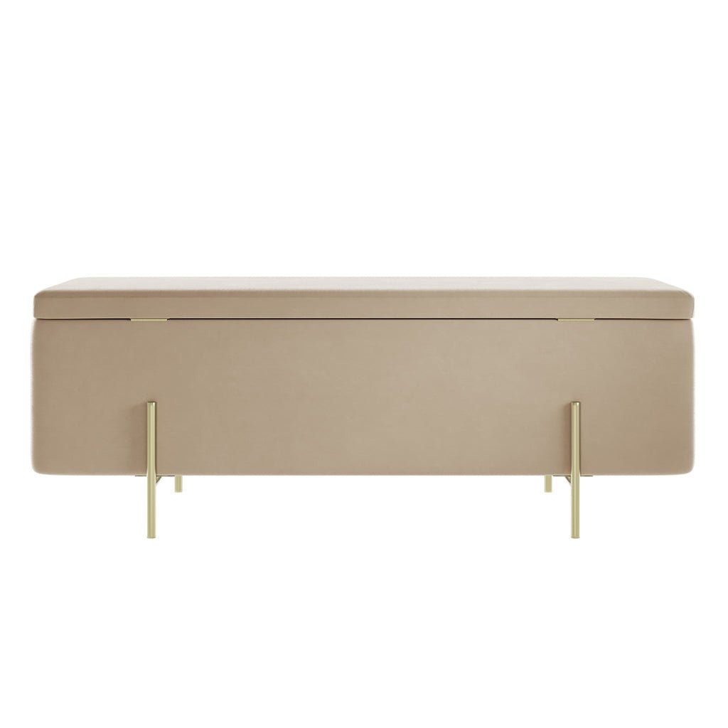 Soho Nordic Storage Ottoman Beige Velet & Brushed Gold - Skandi London