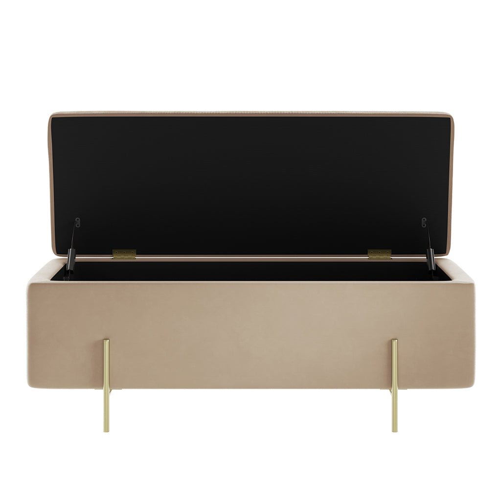Soho Nordic Storage Ottoman Beige Velet & Brushed Gold - Skandi London