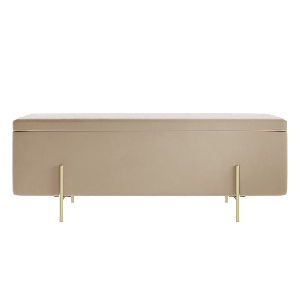Soho Nordic Storage Ottoman Beige Velet & Brushed Gold - Skandi London