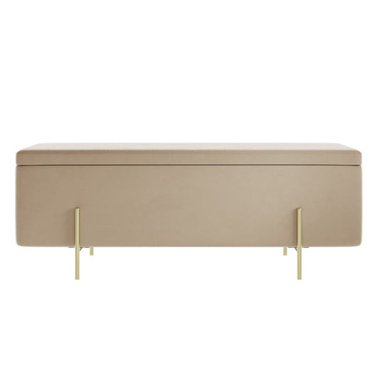 Soho Nordic Storage Ottoman Beige Velet & Brushed Gold - Skandi London