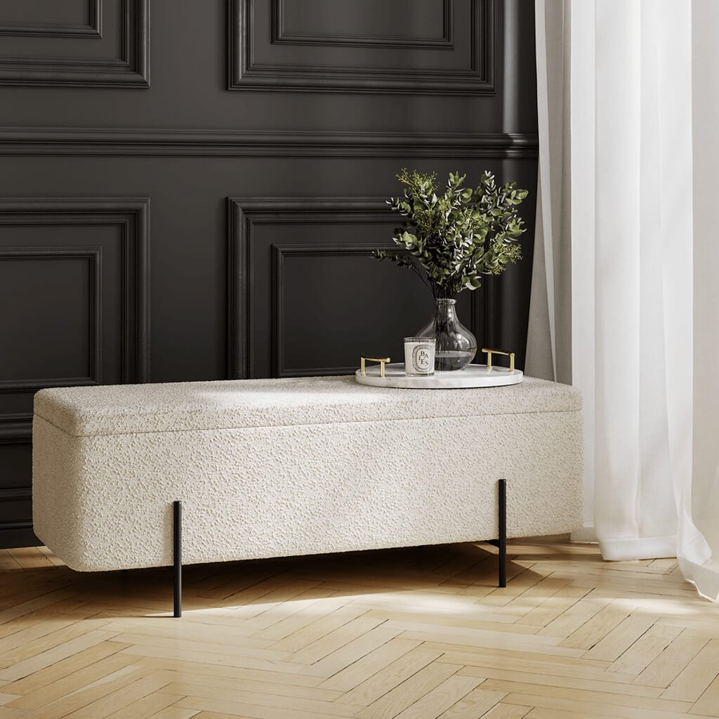 Soho Nordic Storage Ottoman Ivory Boucle & Matte Black - Skandi London
