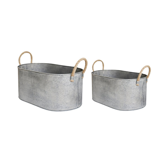 Outdoor Galvanised Rope Handle Trough Set of Two - Skandi London