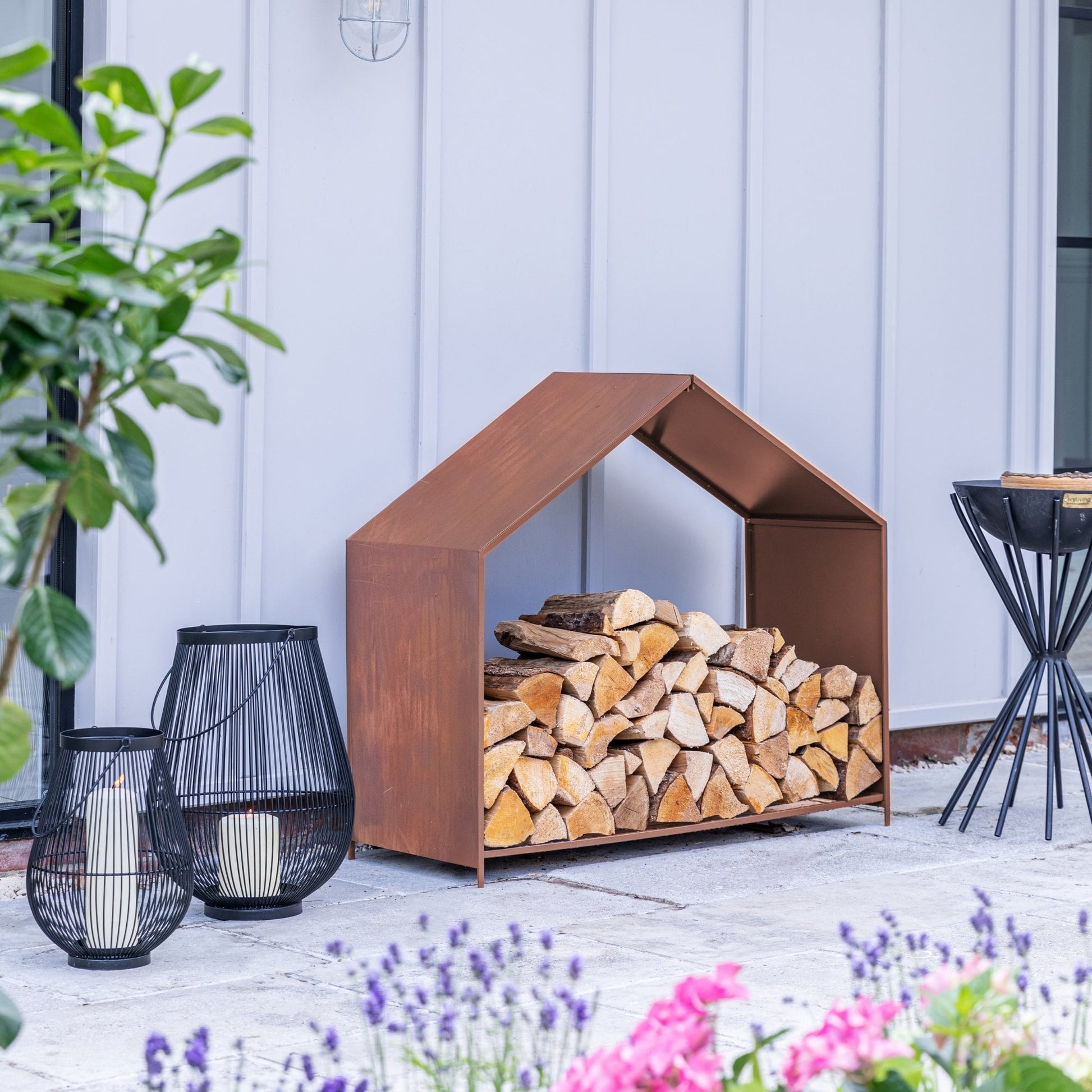 Outdoor House Rust Log Storage H88cm D100cm - Skandi London