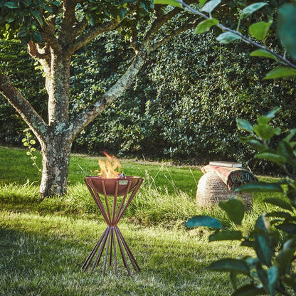 Outdoor Tall Metal Vali Fire Pit in Rust - Skandi London