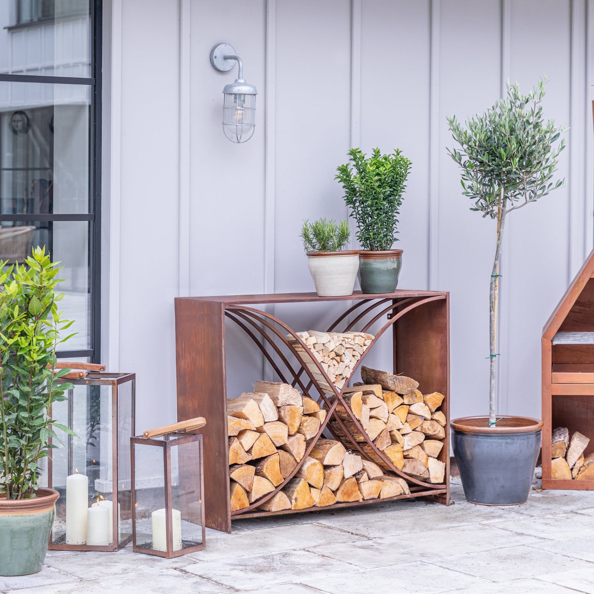 Outdoor X shape Rust Log Storage H88cm D100cm - Skandi London