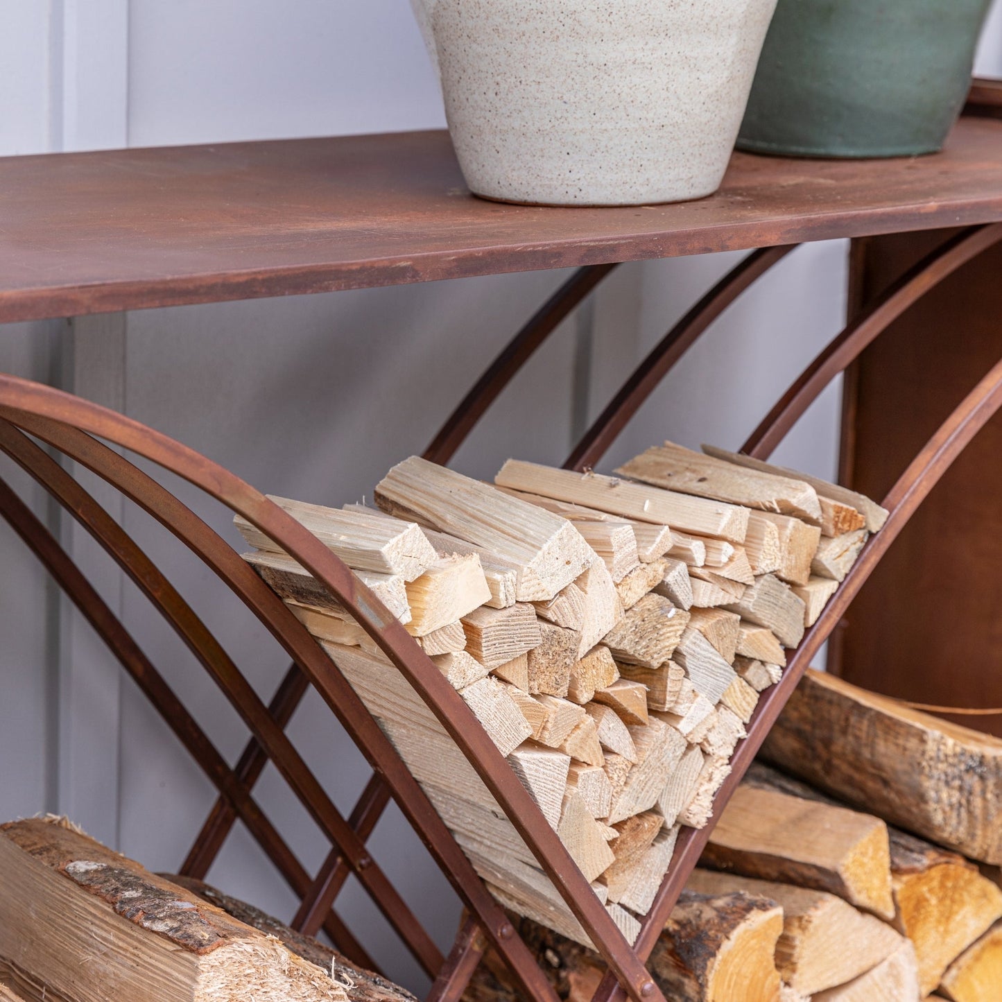 Outdoor X shape Rust Log Storage H88cm D100cm - Skandi London