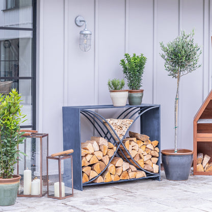 Outdoor X shape Zinc Log Storage H88cm D100cm - Skandi London