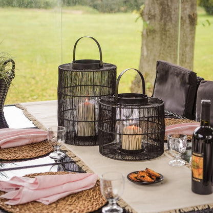 Vega Wirework Lantern with Glass Insert Black - Medium - Skandi London