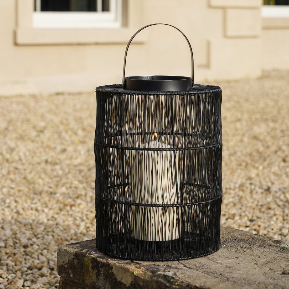 Vega Wirework Lantern with Glass Insert Black - Large - Skandi London