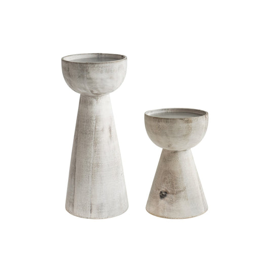 Esbjerg White Wash Wooden Candle Holders 2 Pack - Skandi London