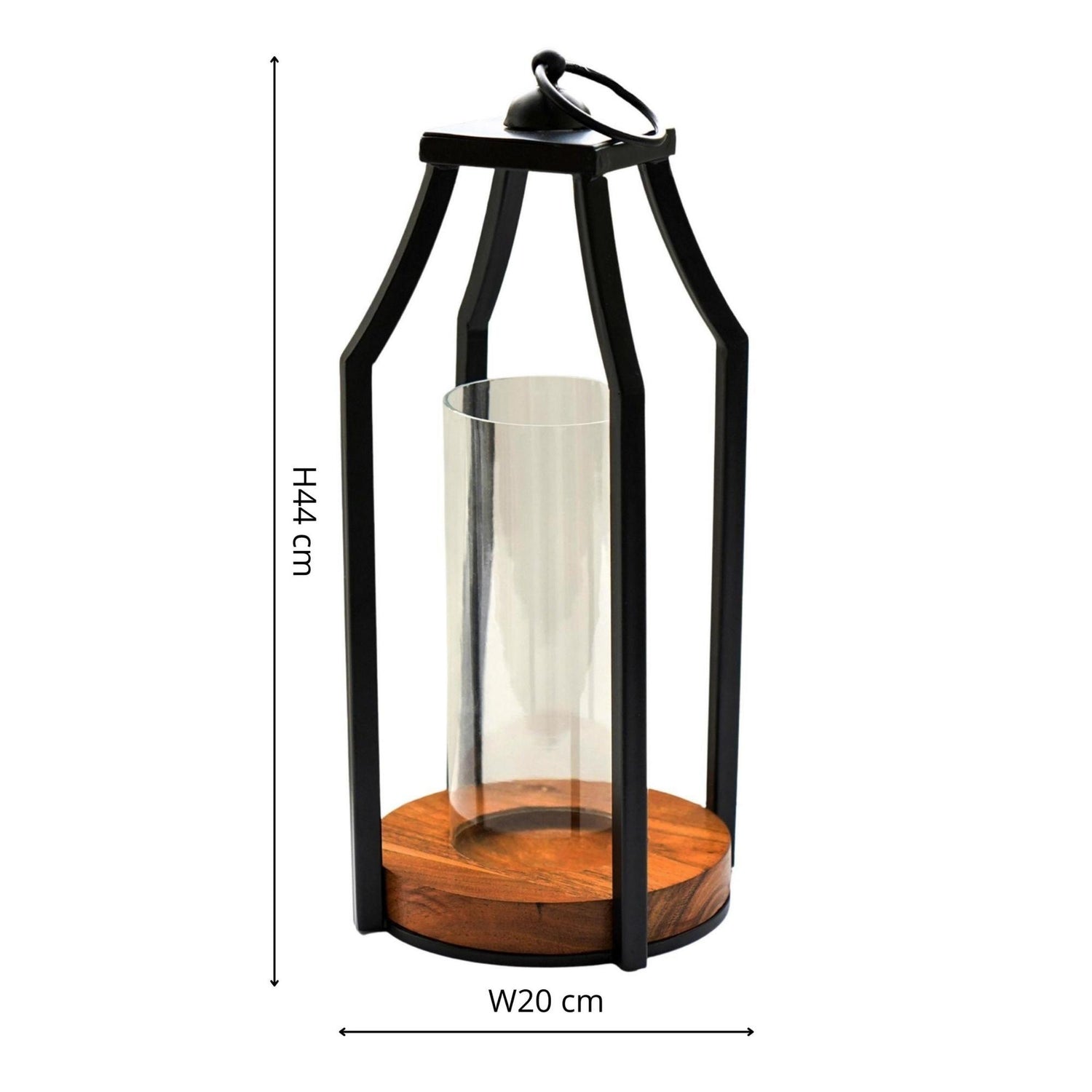 Grimstad Circular Base Lantern in Acacia Wood/Black Large - Large - Skandi London