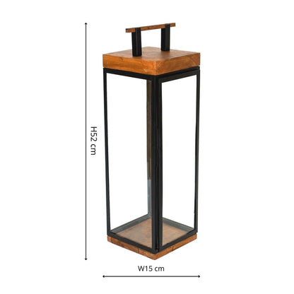 Thora Tall Lantern in Acacia Wood and Black - Medium - Skandi London