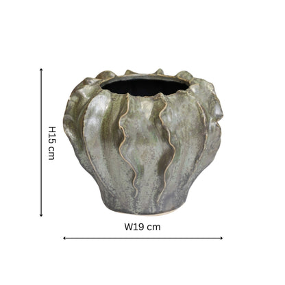 Scarlet Coral Reef Green Planter H15cm D19cm - Skandi London
