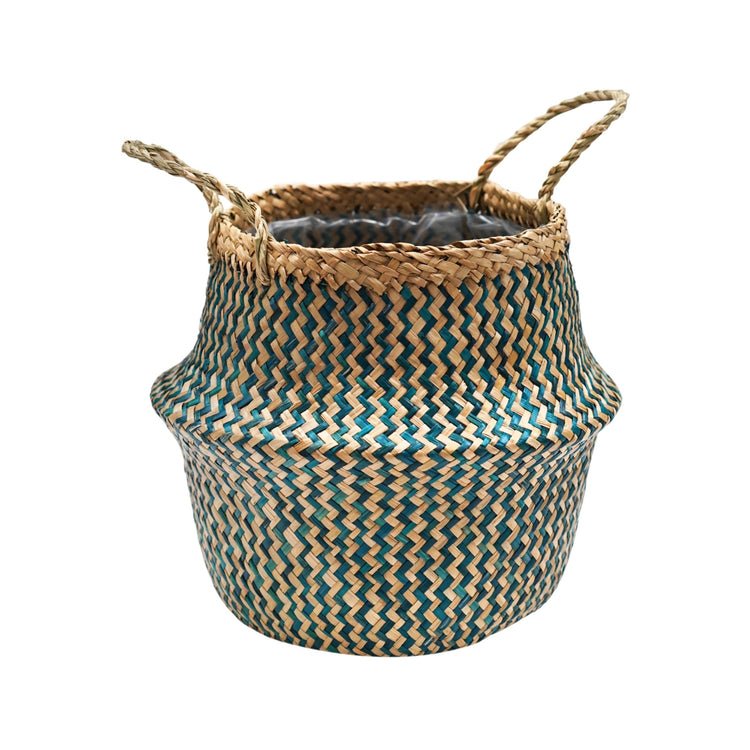 Valde Seagrass Herringbone Teal Lined Basket - Skandi London