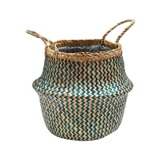 Valde Seagrass Herringbone Teal Lined Basket - Skandi London