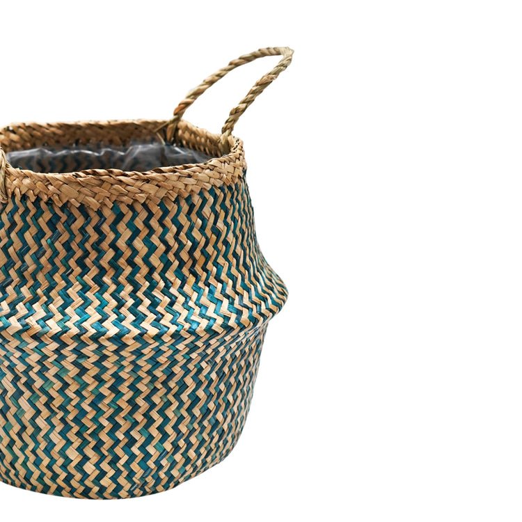 Valde Seagrass Herringbone Teal Lined Basket - Skandi London