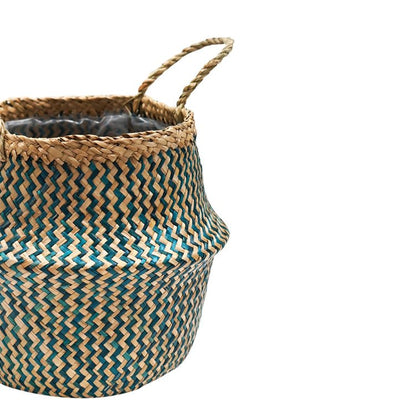 Valde Seagrass Herringbone Teal Lined Basket - Skandi London