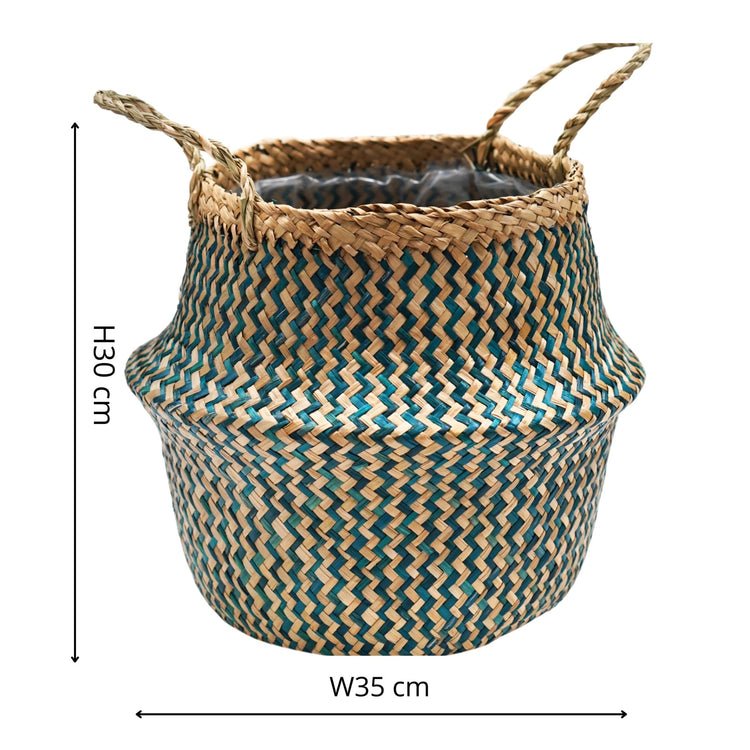 Valde Seagrass Herringbone Teal Lined Basket - Skandi London